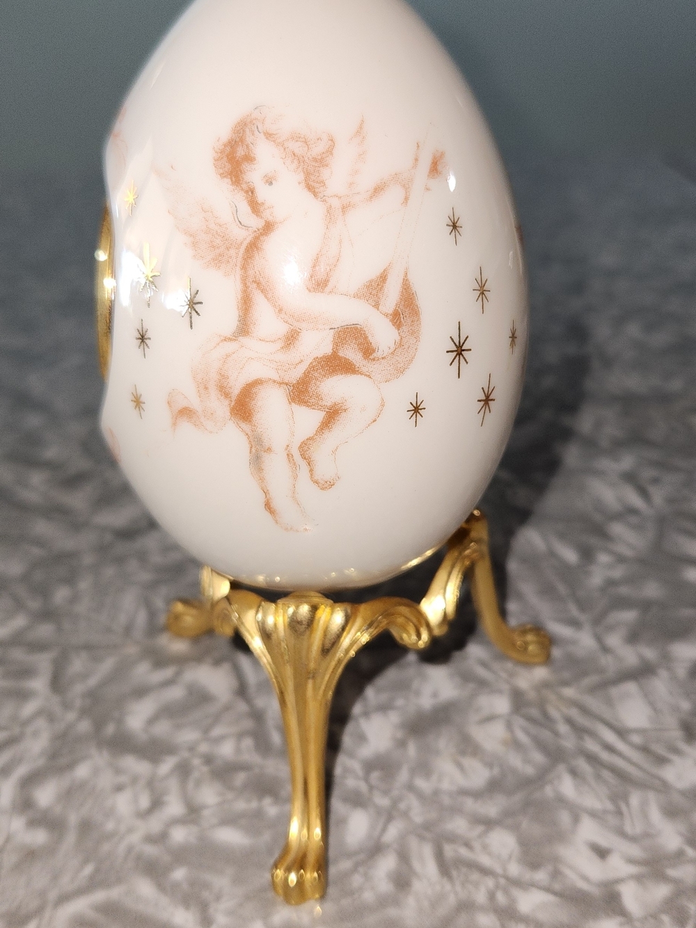 White & Gold Egg Ornament Clock with Gold Stand - Picture 5 of 8